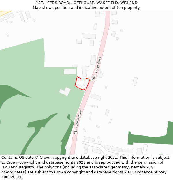 127, LEEDS ROAD, LOFTHOUSE, WAKEFIELD, WF3 3ND: Location map and indicative extent of plot