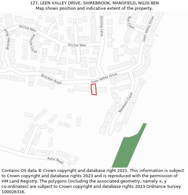 127, LEEN VALLEY DRIVE, SHIREBROOK, MANSFIELD, NG20 8EN: Location map and indicative extent of plot