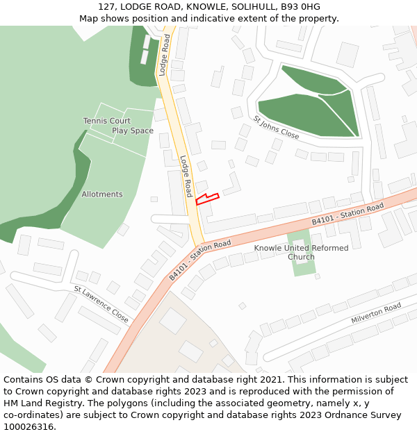 127, LODGE ROAD, KNOWLE, SOLIHULL, B93 0HG: Location map and indicative extent of plot
