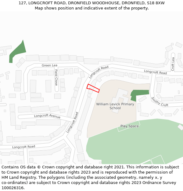 127, LONGCROFT ROAD, DRONFIELD WOODHOUSE, DRONFIELD, S18 8XW: Location map and indicative extent of plot