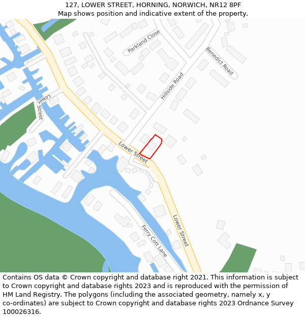 127, LOWER STREET, HORNING, NORWICH, NR12 8PF: Location map and indicative extent of plot