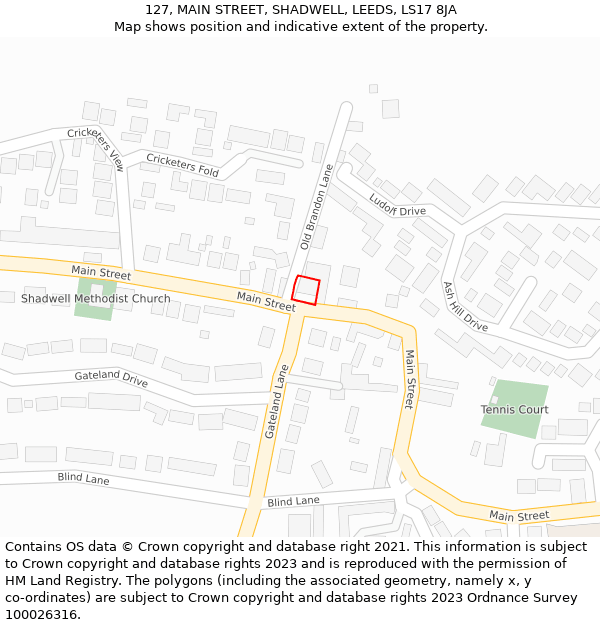 127, MAIN STREET, SHADWELL, LEEDS, LS17 8JA: Location map and indicative extent of plot