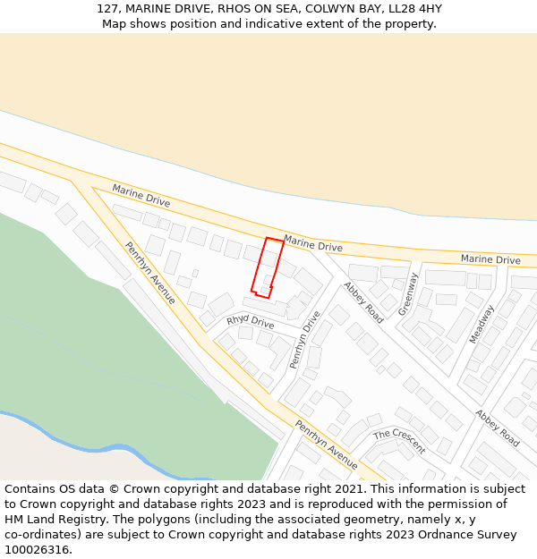 127, MARINE DRIVE, RHOS ON SEA, COLWYN BAY, LL28 4HY: Location map and indicative extent of plot