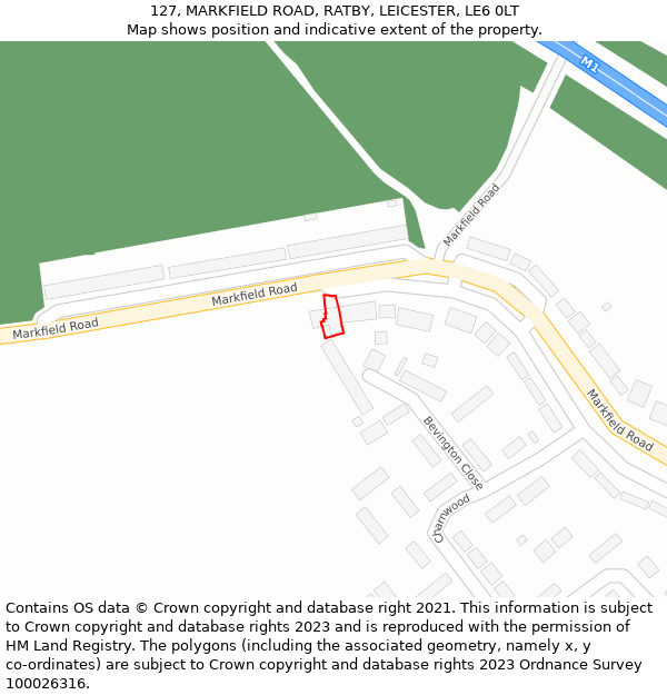 127, MARKFIELD ROAD, RATBY, LEICESTER, LE6 0LT: Location map and indicative extent of plot
