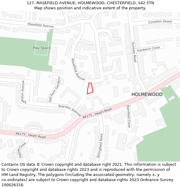 127, MASEFIELD AVENUE, HOLMEWOOD, CHESTERFIELD, S42 5TN: Location map and indicative extent of plot