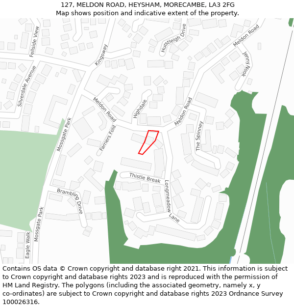 127, MELDON ROAD, HEYSHAM, MORECAMBE, LA3 2FG: Location map and indicative extent of plot