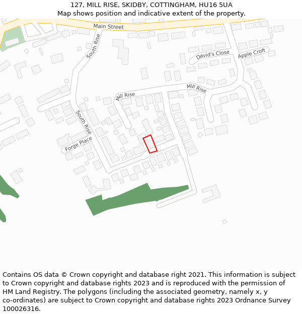 127, MILL RISE, SKIDBY, COTTINGHAM, HU16 5UA: Location map and indicative extent of plot