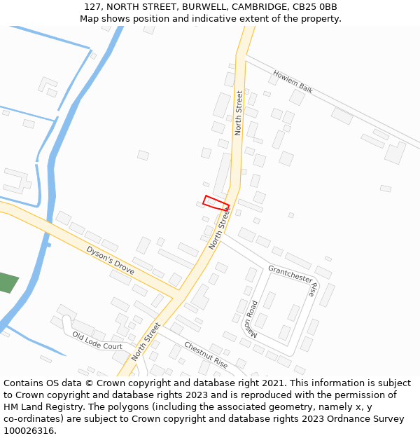 127, NORTH STREET, BURWELL, CAMBRIDGE, CB25 0BB: Location map and indicative extent of plot