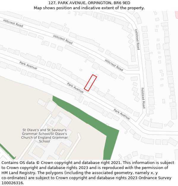 127, PARK AVENUE, ORPINGTON, BR6 9ED: Location map and indicative extent of plot