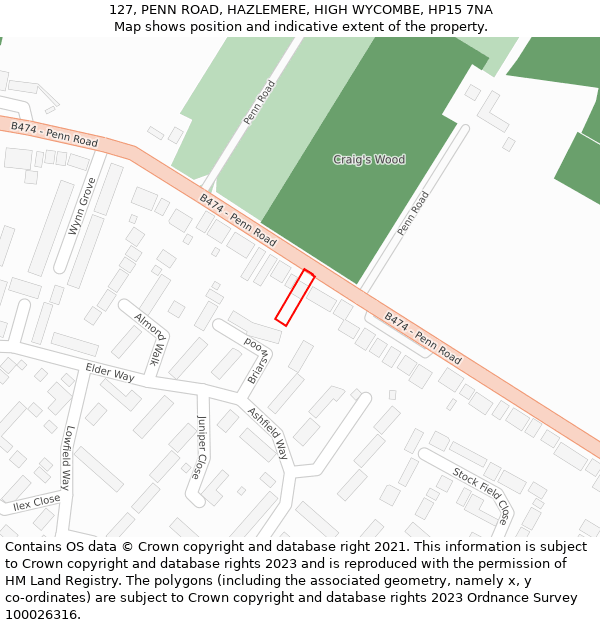 127, PENN ROAD, HAZLEMERE, HIGH WYCOMBE, HP15 7NA: Location map and indicative extent of plot