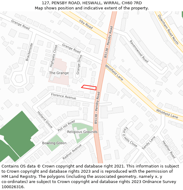 127, PENSBY ROAD, HESWALL, WIRRAL, CH60 7RD: Location map and indicative extent of plot