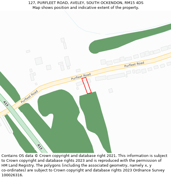 127, PURFLEET ROAD, AVELEY, SOUTH OCKENDON, RM15 4DS: Location map and indicative extent of plot