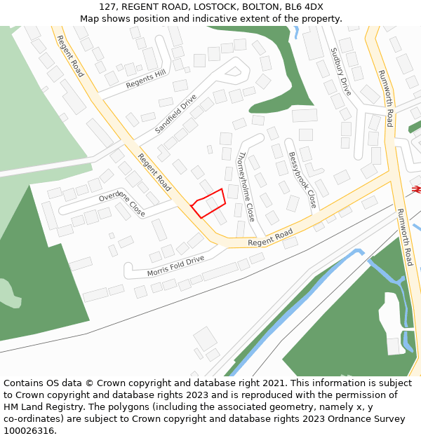127, REGENT ROAD, LOSTOCK, BOLTON, BL6 4DX: Location map and indicative extent of plot