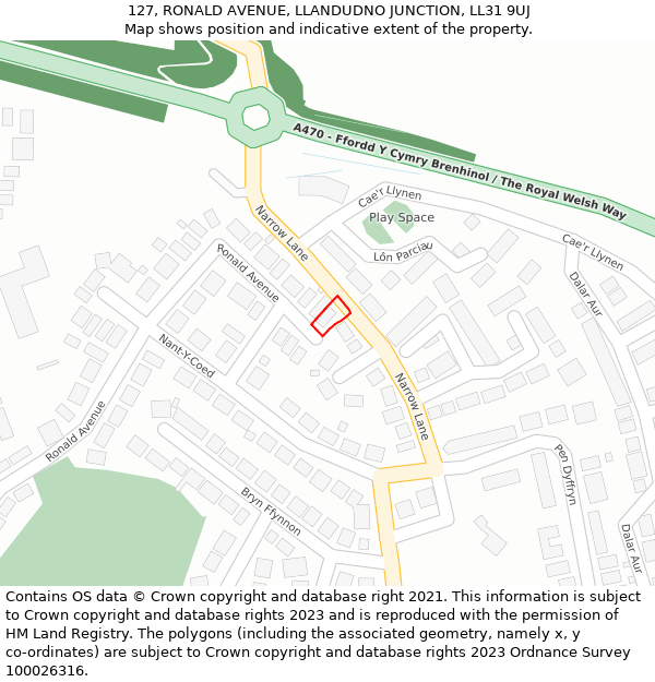 127, RONALD AVENUE, LLANDUDNO JUNCTION, LL31 9UJ: Location map and indicative extent of plot