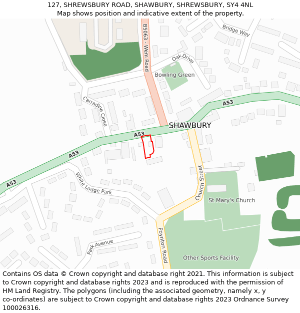 127, SHREWSBURY ROAD, SHAWBURY, SHREWSBURY, SY4 4NL: Location map and indicative extent of plot