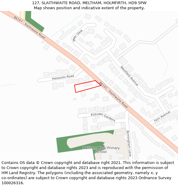 127, SLAITHWAITE ROAD, MELTHAM, HOLMFIRTH, HD9 5PW: Location map and indicative extent of plot