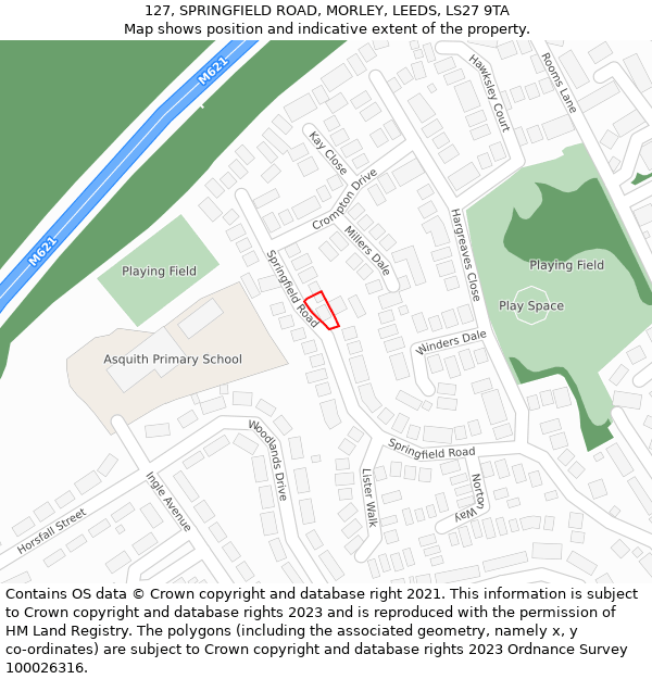 127, SPRINGFIELD ROAD, MORLEY, LEEDS, LS27 9TA: Location map and indicative extent of plot