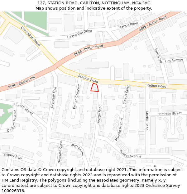 127, STATION ROAD, CARLTON, NOTTINGHAM, NG4 3AG: Location map and indicative extent of plot