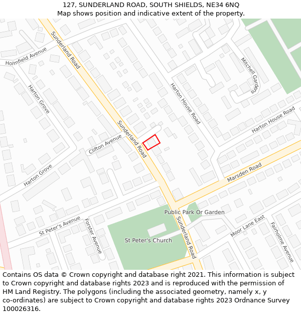 127, SUNDERLAND ROAD, SOUTH SHIELDS, NE34 6NQ: Location map and indicative extent of plot