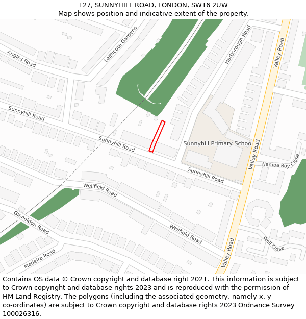 127, SUNNYHILL ROAD, LONDON, SW16 2UW: Location map and indicative extent of plot