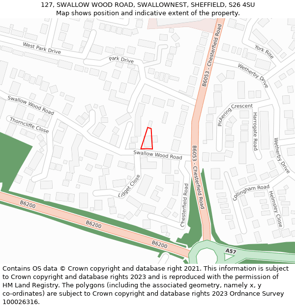 127, SWALLOW WOOD ROAD, SWALLOWNEST, SHEFFIELD, S26 4SU: Location map and indicative extent of plot