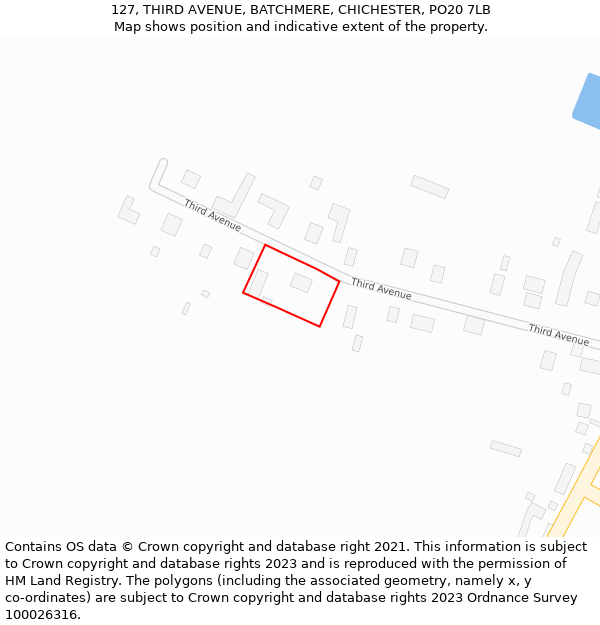 127, THIRD AVENUE, BATCHMERE, CHICHESTER, PO20 7LB: Location map and indicative extent of plot