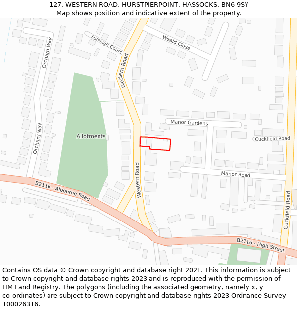 127, WESTERN ROAD, HURSTPIERPOINT, HASSOCKS, BN6 9SY: Location map and indicative extent of plot