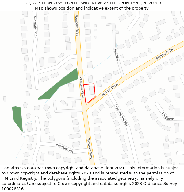 127, WESTERN WAY, PONTELAND, NEWCASTLE UPON TYNE, NE20 9LY: Location map and indicative extent of plot