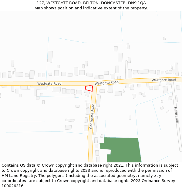 127, WESTGATE ROAD, BELTON, DONCASTER, DN9 1QA: Location map and indicative extent of plot