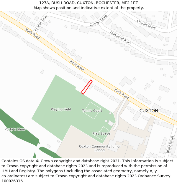 127A, BUSH ROAD, CUXTON, ROCHESTER, ME2 1EZ: Location map and indicative extent of plot