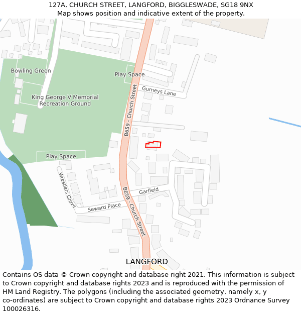127A, CHURCH STREET, LANGFORD, BIGGLESWADE, SG18 9NX: Location map and indicative extent of plot