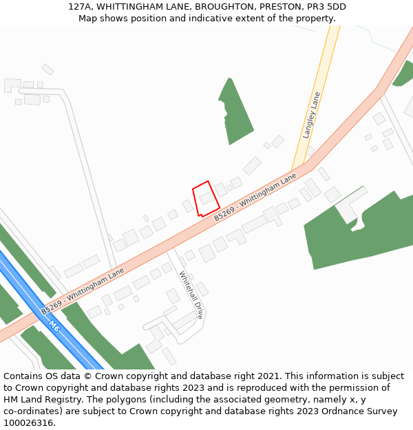 127A, WHITTINGHAM LANE, BROUGHTON, PRESTON, PR3 5DD: Location map and indicative extent of plot