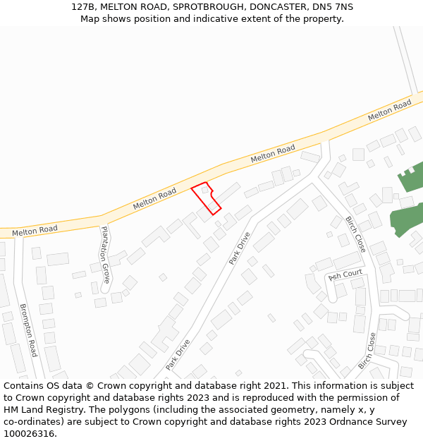 127B, MELTON ROAD, SPROTBROUGH, DONCASTER, DN5 7NS: Location map and indicative extent of plot