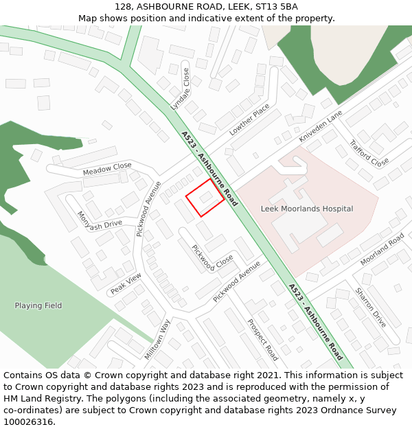 128, ASHBOURNE ROAD, LEEK, ST13 5BA: Location map and indicative extent of plot