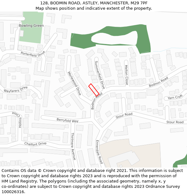 128, BODMIN ROAD, ASTLEY, MANCHESTER, M29 7PF: Location map and indicative extent of plot