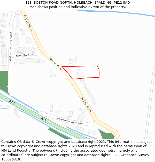 128, BOSTON ROAD NORTH, HOLBEACH, SPALDING, PE12 8AD: Location map and indicative extent of plot