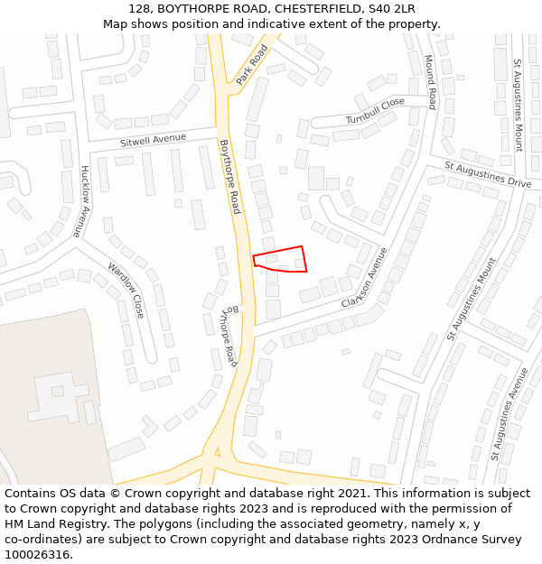 128, BOYTHORPE ROAD, CHESTERFIELD, S40 2LR: Location map and indicative extent of plot