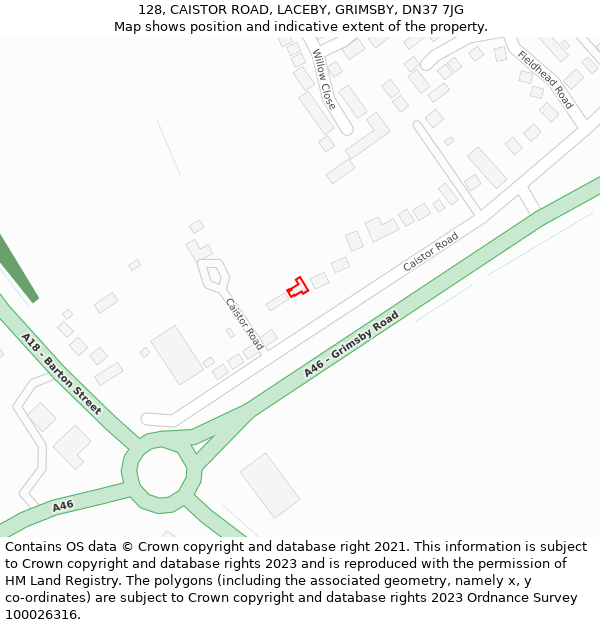128, CAISTOR ROAD, LACEBY, GRIMSBY, DN37 7JG: Location map and indicative extent of plot