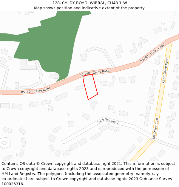128, CALDY ROAD, WIRRAL, CH48 1LW: Location map and indicative extent of plot