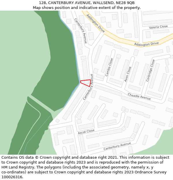 128, CANTERBURY AVENUE, WALLSEND, NE28 9QB: Location map and indicative extent of plot