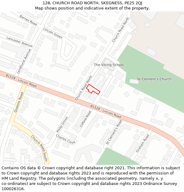 128, CHURCH ROAD NORTH, SKEGNESS, PE25 2QJ: Location map and indicative extent of plot