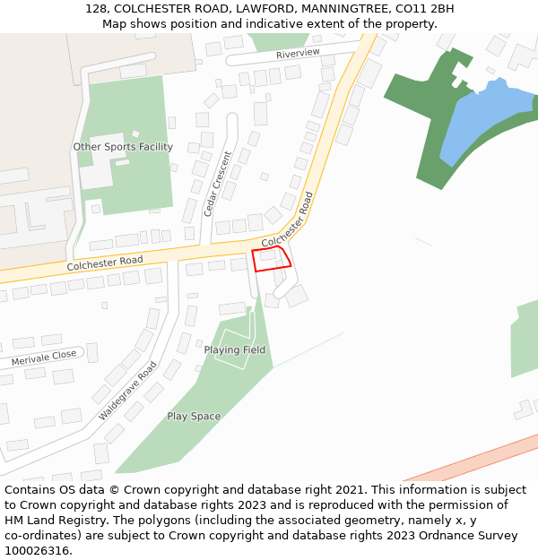 128, COLCHESTER ROAD, LAWFORD, MANNINGTREE, CO11 2BH: Location map and indicative extent of plot