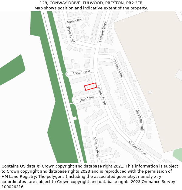 128, CONWAY DRIVE, FULWOOD, PRESTON, PR2 3ER: Location map and indicative extent of plot