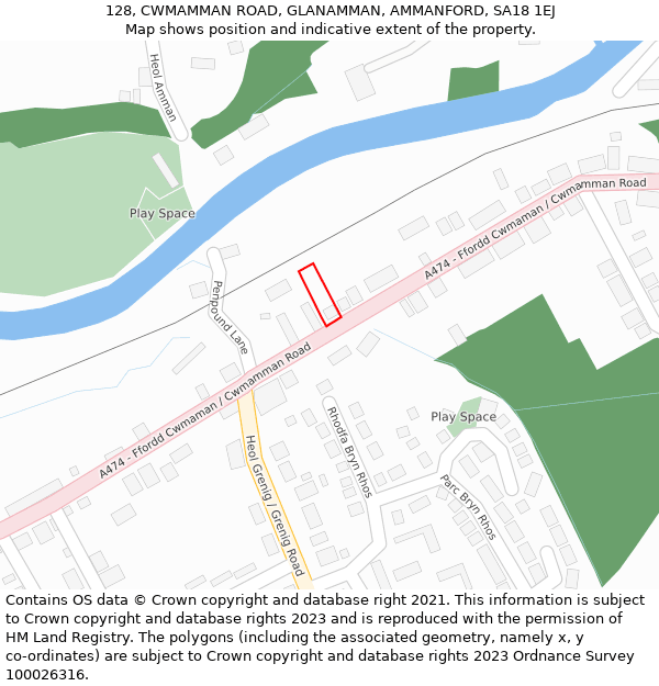 128, CWMAMMAN ROAD, GLANAMMAN, AMMANFORD, SA18 1EJ: Location map and indicative extent of plot