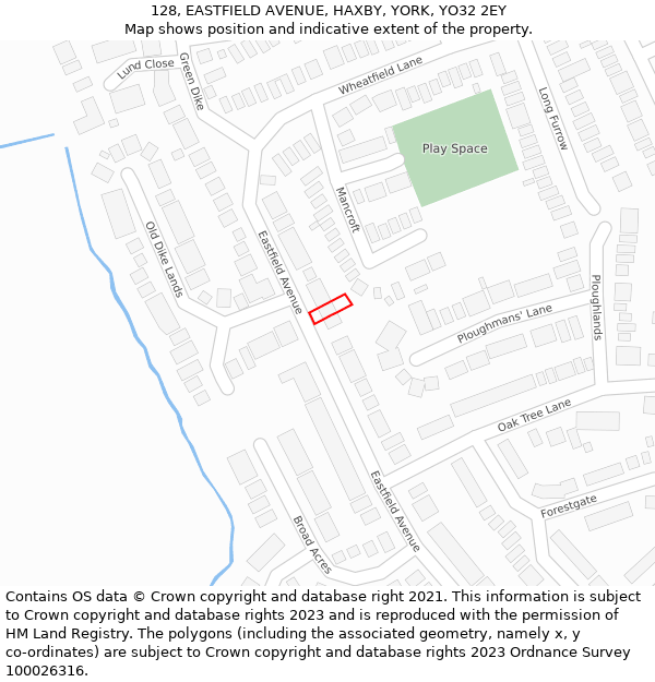 128, EASTFIELD AVENUE, HAXBY, YORK, YO32 2EY: Location map and indicative extent of plot