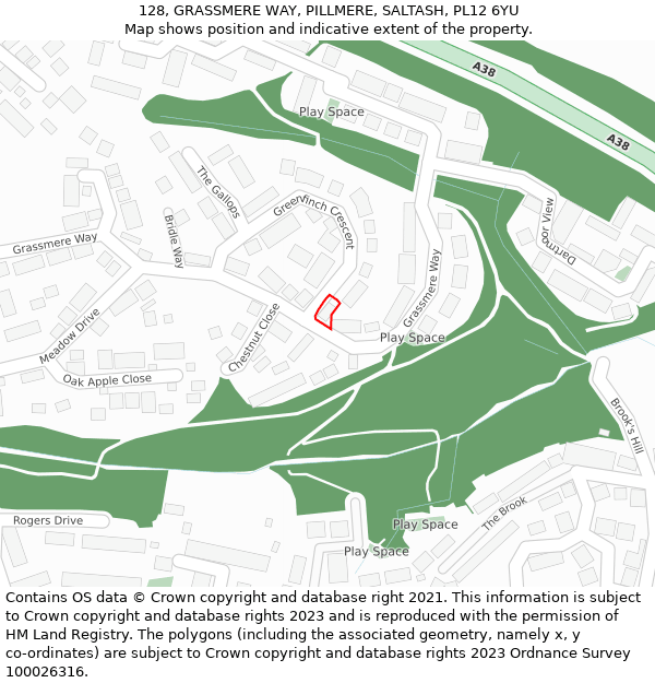 128, GRASSMERE WAY, PILLMERE, SALTASH, PL12 6YU: Location map and indicative extent of plot