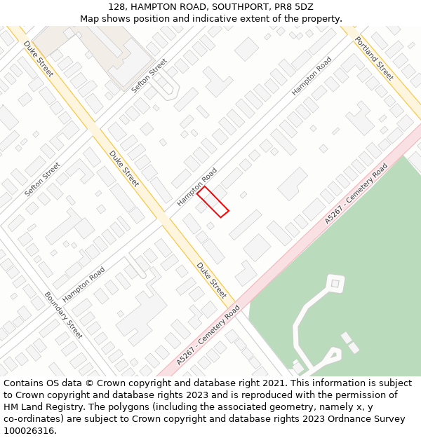 128, HAMPTON ROAD, SOUTHPORT, PR8 5DZ: Location map and indicative extent of plot