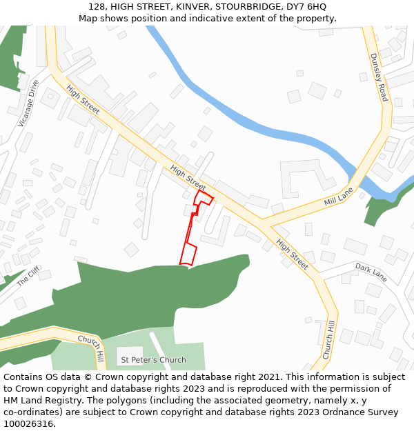128, HIGH STREET, KINVER, STOURBRIDGE, DY7 6HQ: Location map and indicative extent of plot