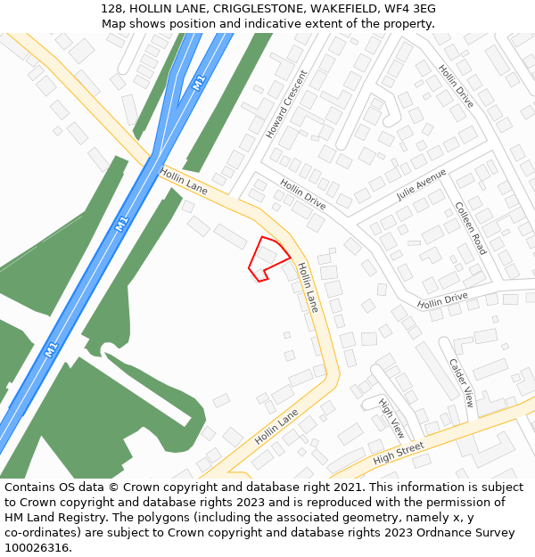 128, HOLLIN LANE, CRIGGLESTONE, WAKEFIELD, WF4 3EG: Location map and indicative extent of plot