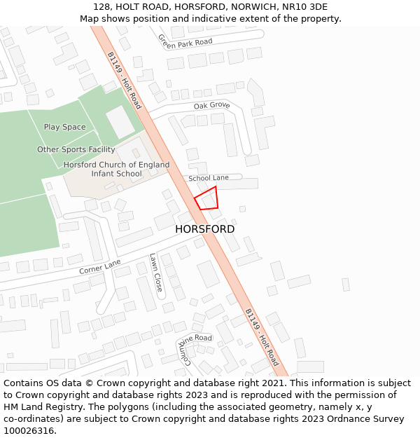 128, HOLT ROAD, HORSFORD, NORWICH, NR10 3DE: Location map and indicative extent of plot